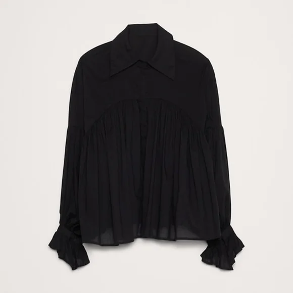 Banana Republic Cotton Balloon-Sleeve Shirt Black NWT - Picture 5 of 6